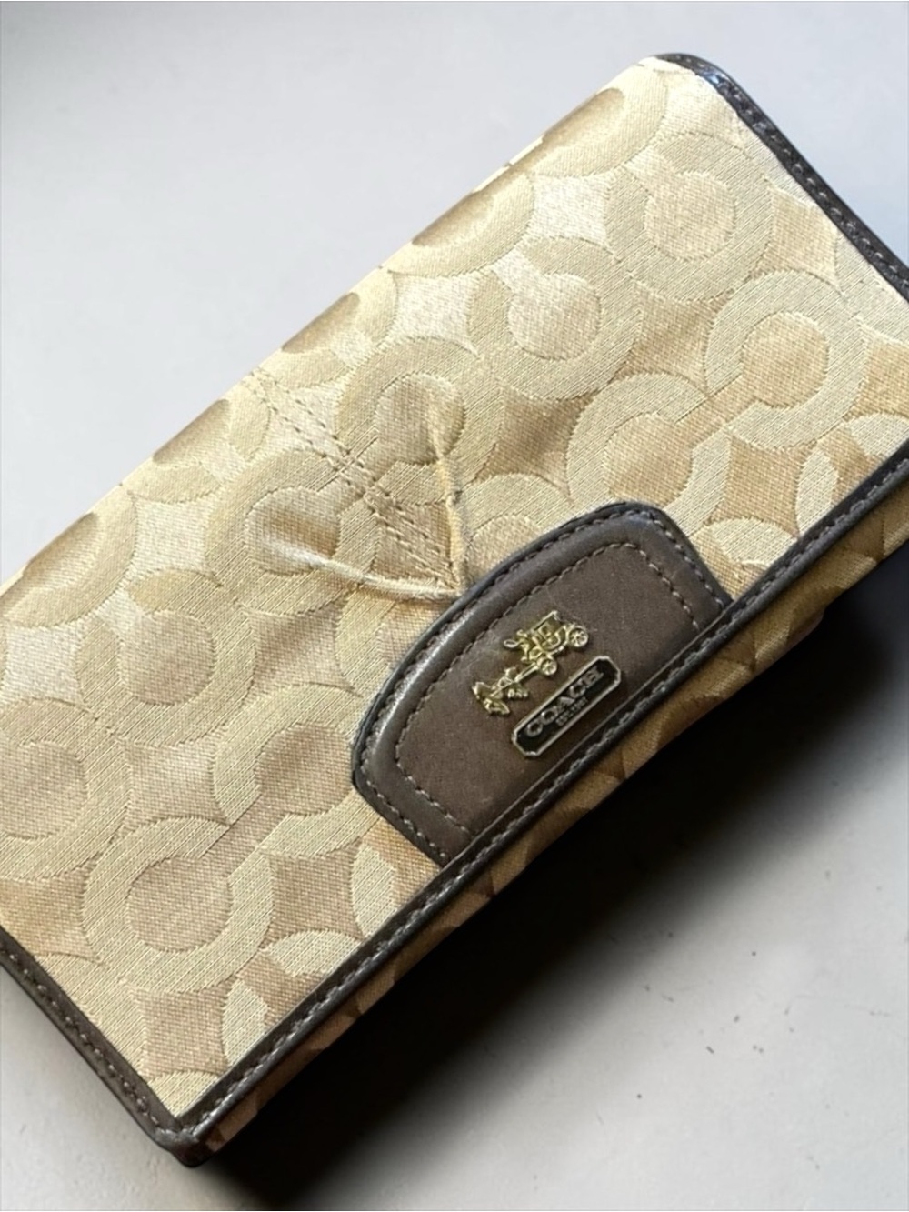 Coach Madison OP Art Signature Sateen Slim Envelope Wallet Brown Beige - Picture 1 of 11